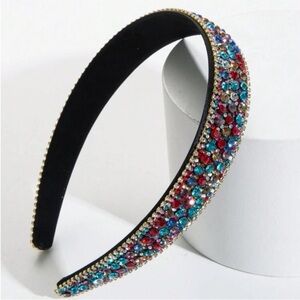 Beaded Champagne Gold & Multi Padded Black Hair Headband OS New